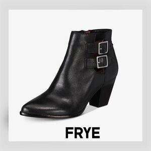 Frye Black Ankle Booties with Buckle Accents